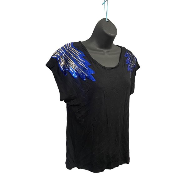 Shirt blouse tunic tee sequins black blue - Picture 2 of 9